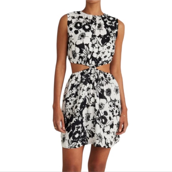 Faithful The Brand La Pineta Dress Women 12 White Black 100% Linen Short Cut Out - Picture 1 of 12